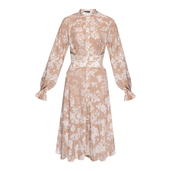 LAST CALL! DSQUARED2 Women’s Brown & Cream Floral Patterned Dress Size 40 - Picture 3 of 14